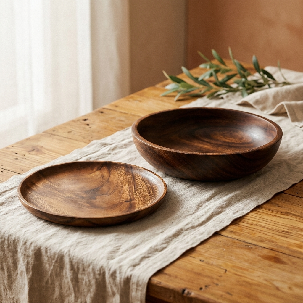 Rose's Olivewood Serving Pair | Plate & Dish