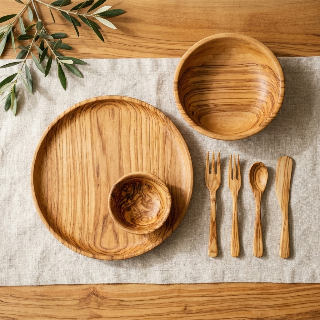Rose's Olivewood Table Set — Light Olive Wood