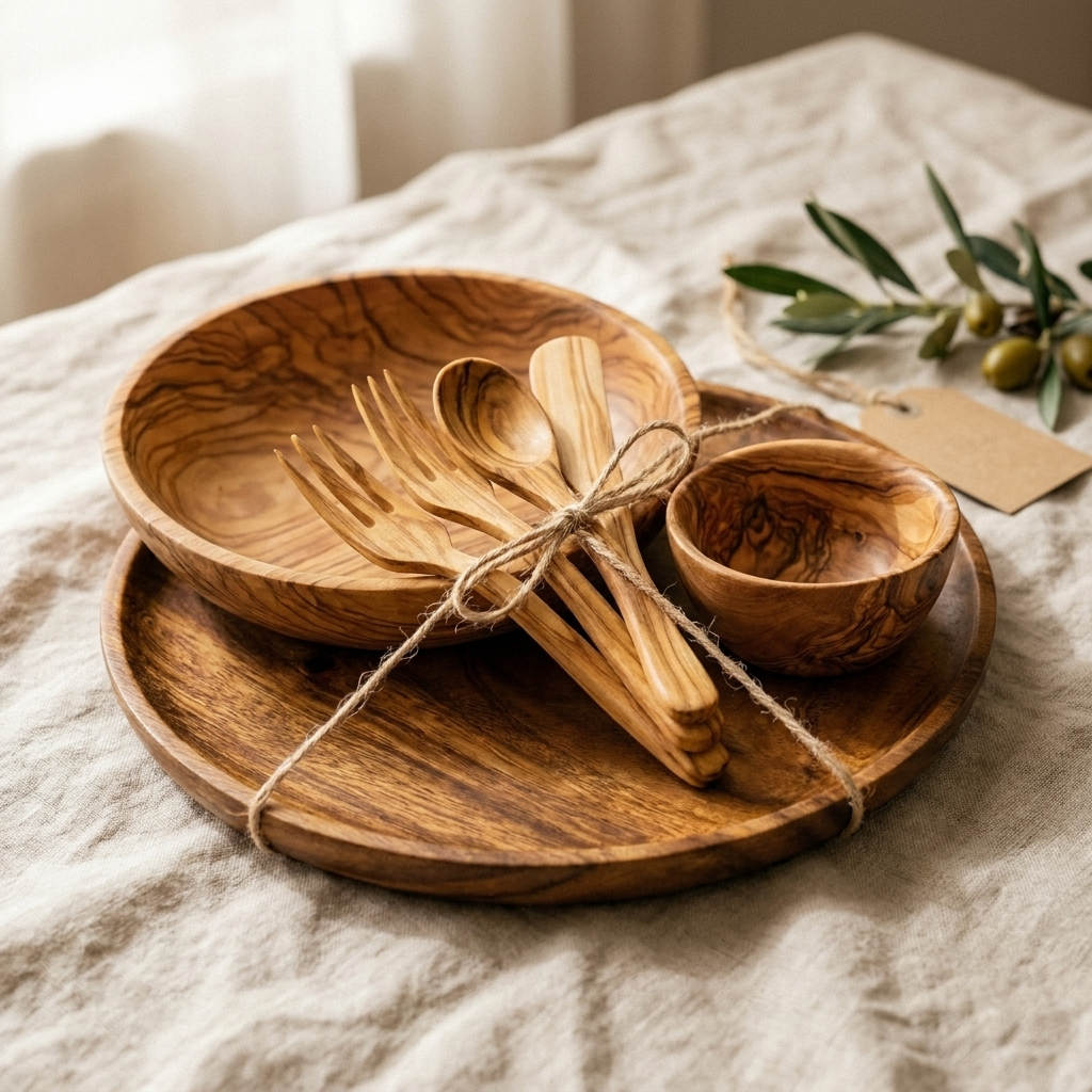 Rose's Olivewood Table Set — Light Olive Wood